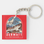 Zermatt Zwitserland Illustratie Reizen Art Retro Sleutelhanger (Achterkant)