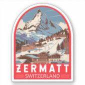 Zermatt Zwitserland Illustratie Reizen Art Retro Sticker (Voorkant)