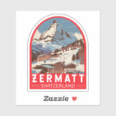 Zermatt Zwitserland Illustratie Reizen Art Retro Sticker (Vel)