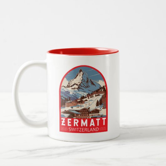 Zermatt Zwitserland Illustratie Reizen Art Retro Tweekleurige Koffiemok (Links)