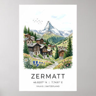 Zermatt Zwitserland Kunstprint Alpen Dorp, Zachte Poster