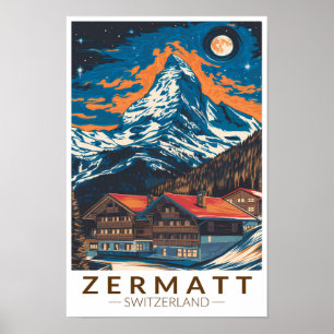 Zermatt Zwitserland Matterhorn Reizen Kunst Vintag Poster
