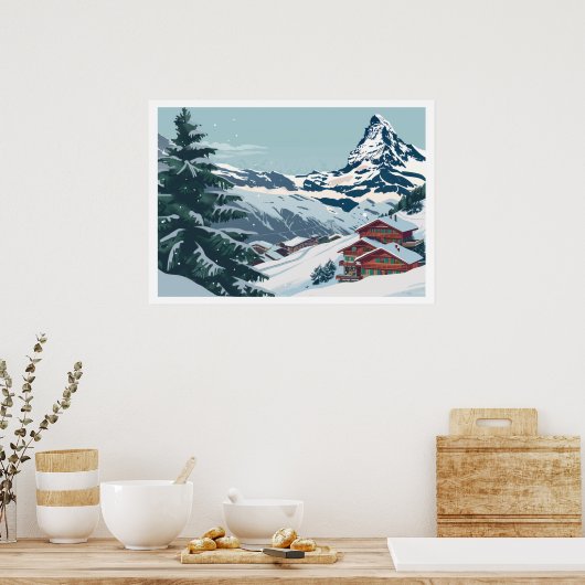 Zermatt, Zwitserland Matterhorn Vintage Poster (Keuken)