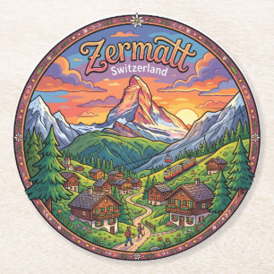 Zermatt Zwitserland Matterhorn Zonsondergang Ronde Kartonnen Onderzetter