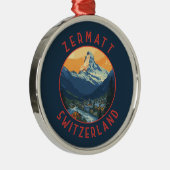 Zermatt Zwitserland Retro Distressed Circle Metalen Ornament (Rechts)