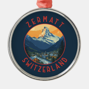 Zermatt Zwitserland Retro Distressed Circle Metalen Ornament