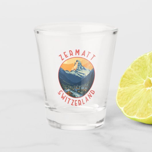Zermatt Zwitserland Retro Distressed Circle Shot Glas (Voorkant)