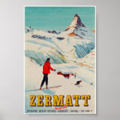Zermatt Zwitserland Retro  skireis Poster (Voorkant)