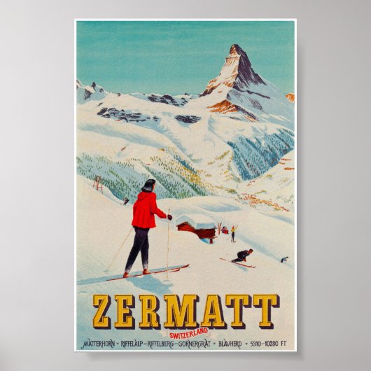 Zermatt Zwitserland Retro  skireis Poster (Voorkant)