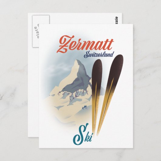 Zermatt Zwitserland  ski-poster Briefkaart (Voorkant / Achterkant)