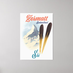 Zermatt Zwitserland ski-poster Canvas Afdruk