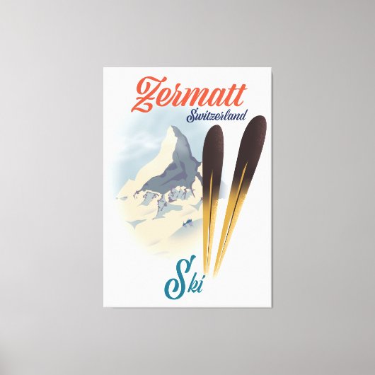 Zermatt Zwitserland  ski-poster Canvas Afdruk (Voorkant)