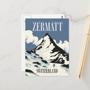 Zermatt Zwitserland Ski print Briefkaart