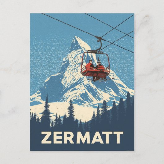 Zermatt Zwitserland Ski Travel Briefkaart (Voorkant)