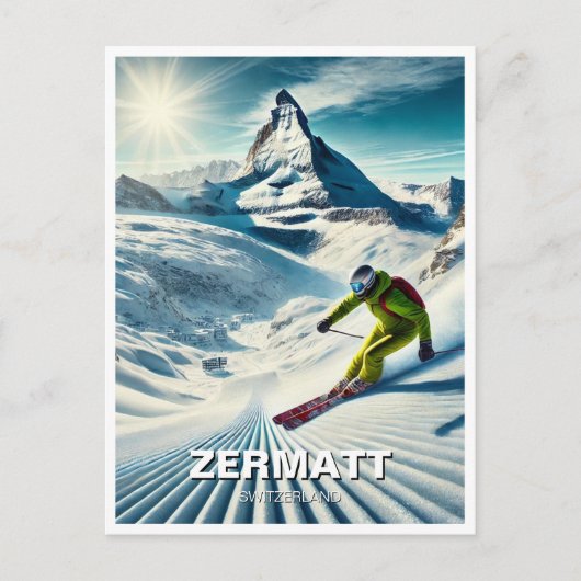 Zermatt Zwitserland Skiën Briefkaart (Voorkant)