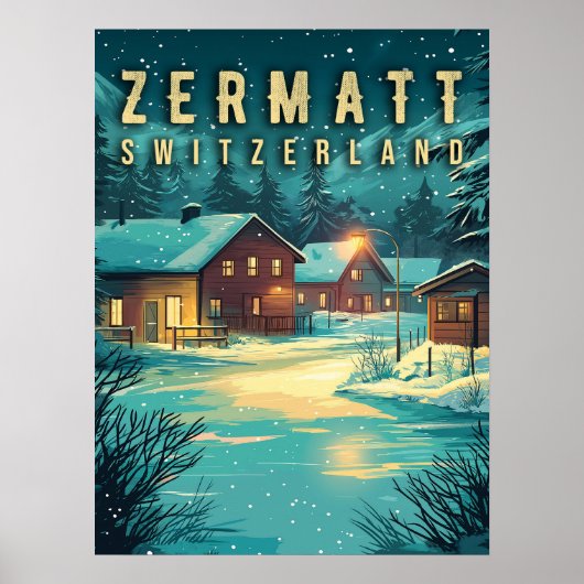  Zermatt, Zwitserland: Sneeuwalpen bij nacht Poster (Voorkant)