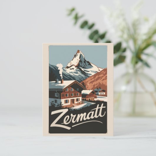 Zermatt Zwitserland Travel Art Vintage Briefkaart (Staand voorkant)
