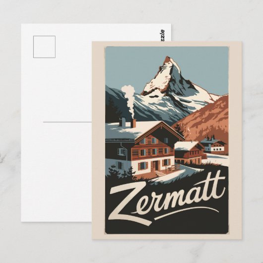 Zermatt Zwitserland Travel Art Vintage Briefkaart (Voorkant / Achterkant)