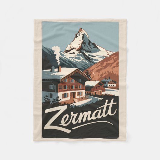 Zermatt Zwitserland Travel Art Vintage Fleece Deken (Voorkant)