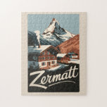 Zermatt Zwitserland Travel Art Vintage Legpuzzel<br><div class="desc">Zermatt retro vector reisontwerp. Zermatt,  in het kanton Wallis in het zuiden van Zwitserland,  is een bergresort dat bekend staat om skiën,  klimmen en wandelen.</div>