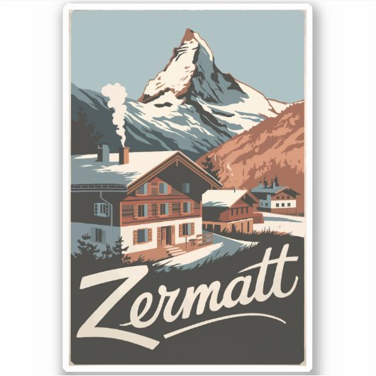 Zermatt Zwitserland Travel Art Vintage Sticker (Voorkant)