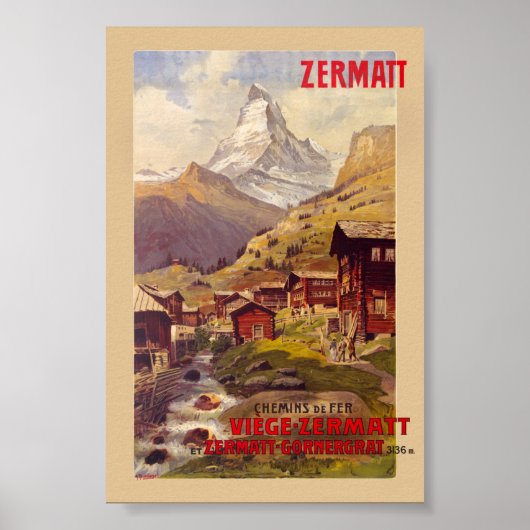Zermatt Zwitserland Vintage Poster 1900 (Voorkant)