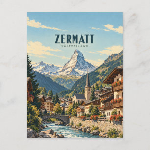 Zermatt Zwitserland Vintage Reis Kunst Briefkaart