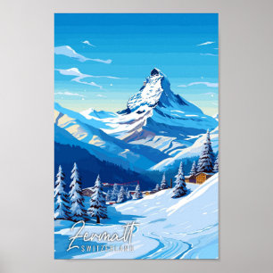 Zermatt Zwitserland vintage reisillustratie Poster