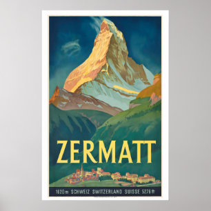 Zermatt Zwitserland Vintage Reisposter - Ingelijst Poster