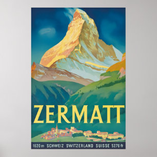 Zermatt Zwitserland Vintage Reisposter Print
