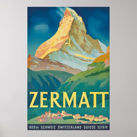 Zermatt Zwitserland Vintage Reisposter Print (Voorkant)