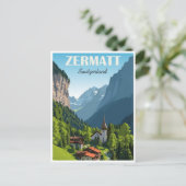 Zermatt Zwitserland vintage reizen bergtop Briefkaart (Staand voorkant)