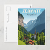 Zermatt Zwitserland vintage reizen bergtop Briefkaart (Voorkant / Achterkant)