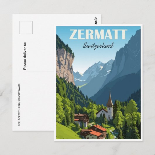 Zermatt Zwitserland vintage reizen bergtop Briefkaart (Voorkant / Achterkant)