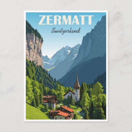 Zermatt Zwitserland vintage reizen bergtop Briefkaart (Voorkant)