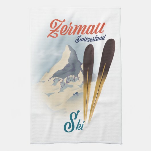 Zermatt Zwitserland vintage skipooster Theedoek (Verticaal)
