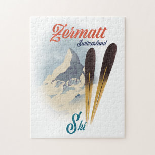 Zermatt Zwitserland vintage skireclameposter Legpuzzel