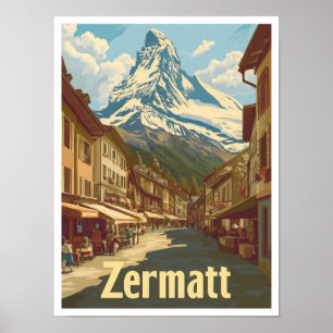 Zermatt Zwitserland Vintage Travel Illustratie Poster