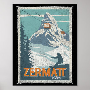 Zermatt Zwitserland Winters Skiën Snowboarden Ski Poster