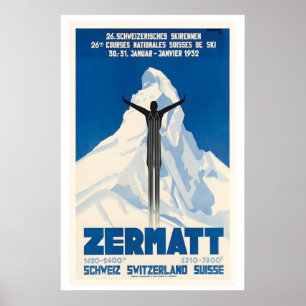 Zermatt Zwitserland Zwitsers Skirace Vintage Skiën Poster