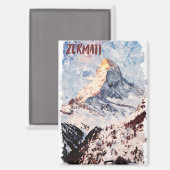 Zermatt Zwitserland Zwitserse Alpen Waterverf Magneet (Voorkant / Achterkant)