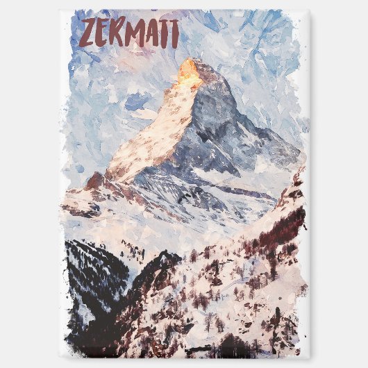 Zermatt Zwitserland Zwitserse Alpen Waterverf Magneet (Voorkant)