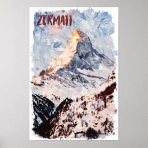 Zermatt Zwitserland Zwitserse Alpen Waterverf Poster