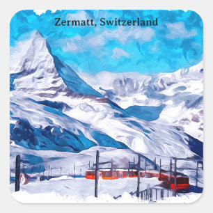 Zermatt Zwitserland Zwitserse Alpen Winter Waterve Vierkante Sticker