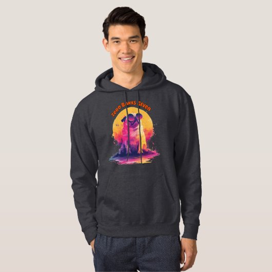 Zero Barks Given | Funny Retro Pug Men Hoodie (Voorkant volledig)