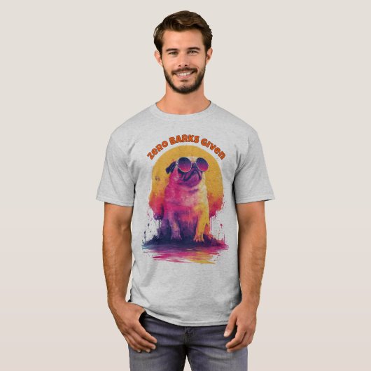 Zero Barks Given | Funny Retro Pug T-Shirt (Voorkant volledig)