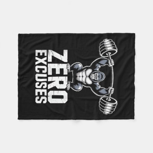 Zero Excuses Gorilla Gym Motivational Workout Fleece Deken (Voorkant (Horizontaal))