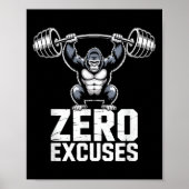 Zero Excuses Gorilla Gym Motivational Workout  Poster (Voorkant)