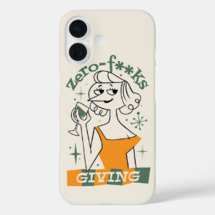 Zero F*cks Giving - Retro Sassy Wine Lady iPhone 16 Hoesje