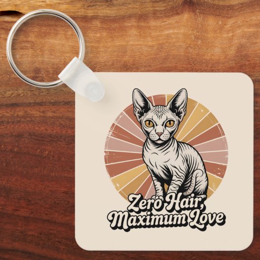 Zero Hair Maximum Love Sphynx Retro Sleutelhanger (Voorkant)